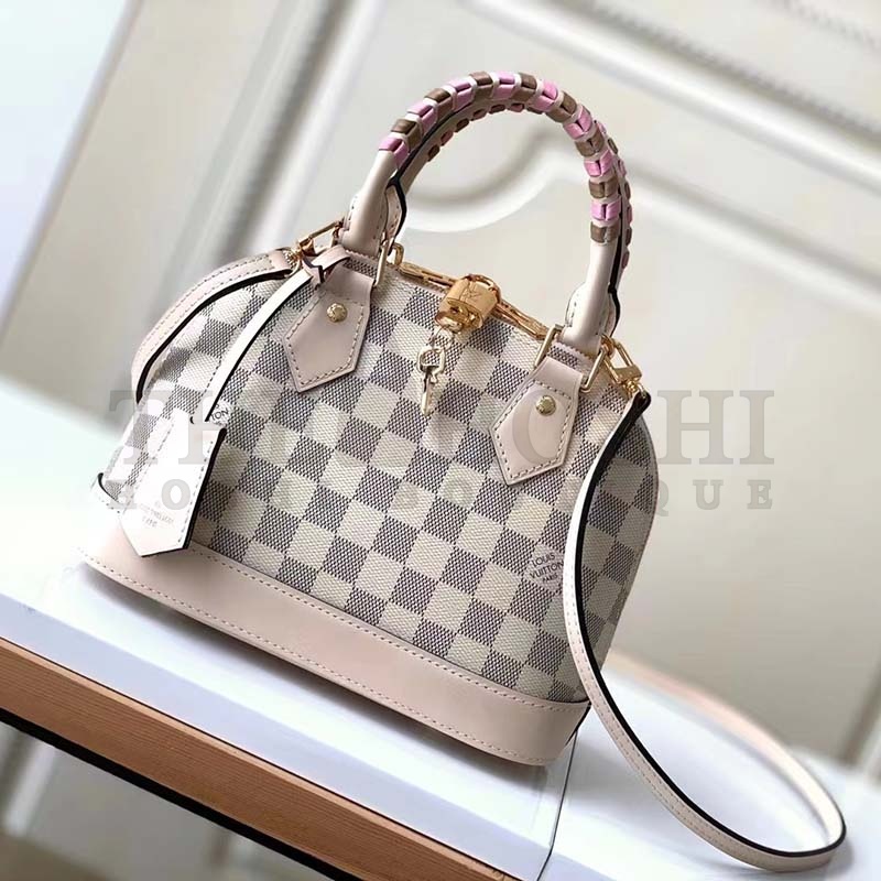 L0vis Vvtt0n LV Women Alma BB Handbag Beige Damier Azur Coated Canvas Master Quality