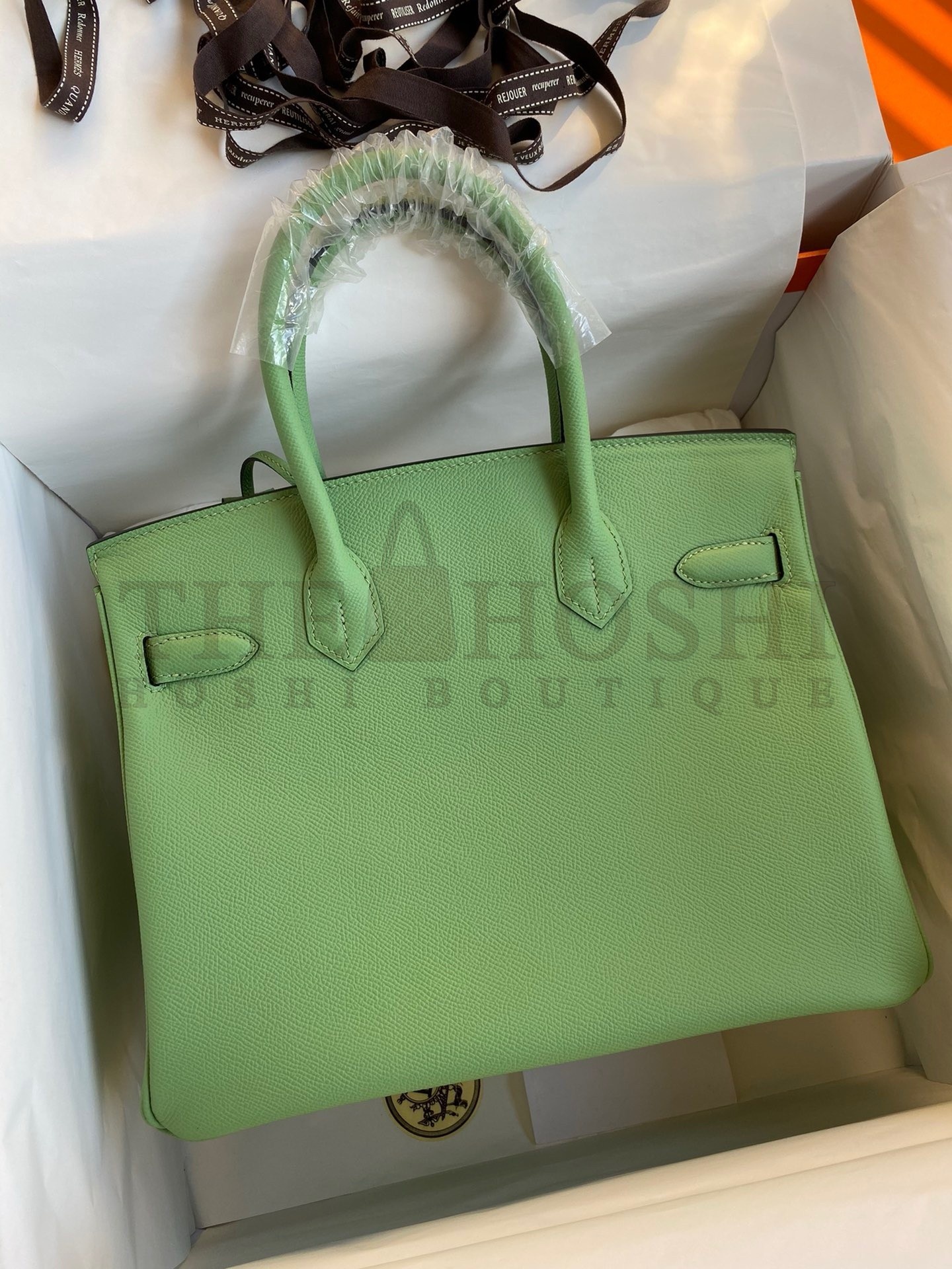 H**me5 Birkin 30 Retourne Handmade Bag In Vert Cypres Epsom Calfskin Master Quality