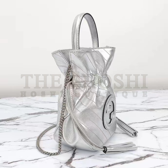 Gvc*1 Women GG Blondie Mini Bucket Bag Silver Metallic Leather Master Quality