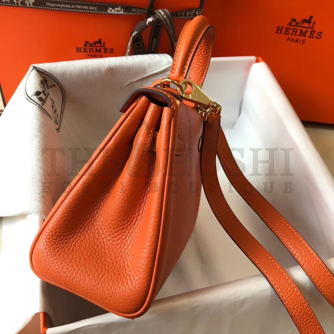 H**me5 Mini Kelly 20cm Bag In Orange Clemence Leather Master Quality