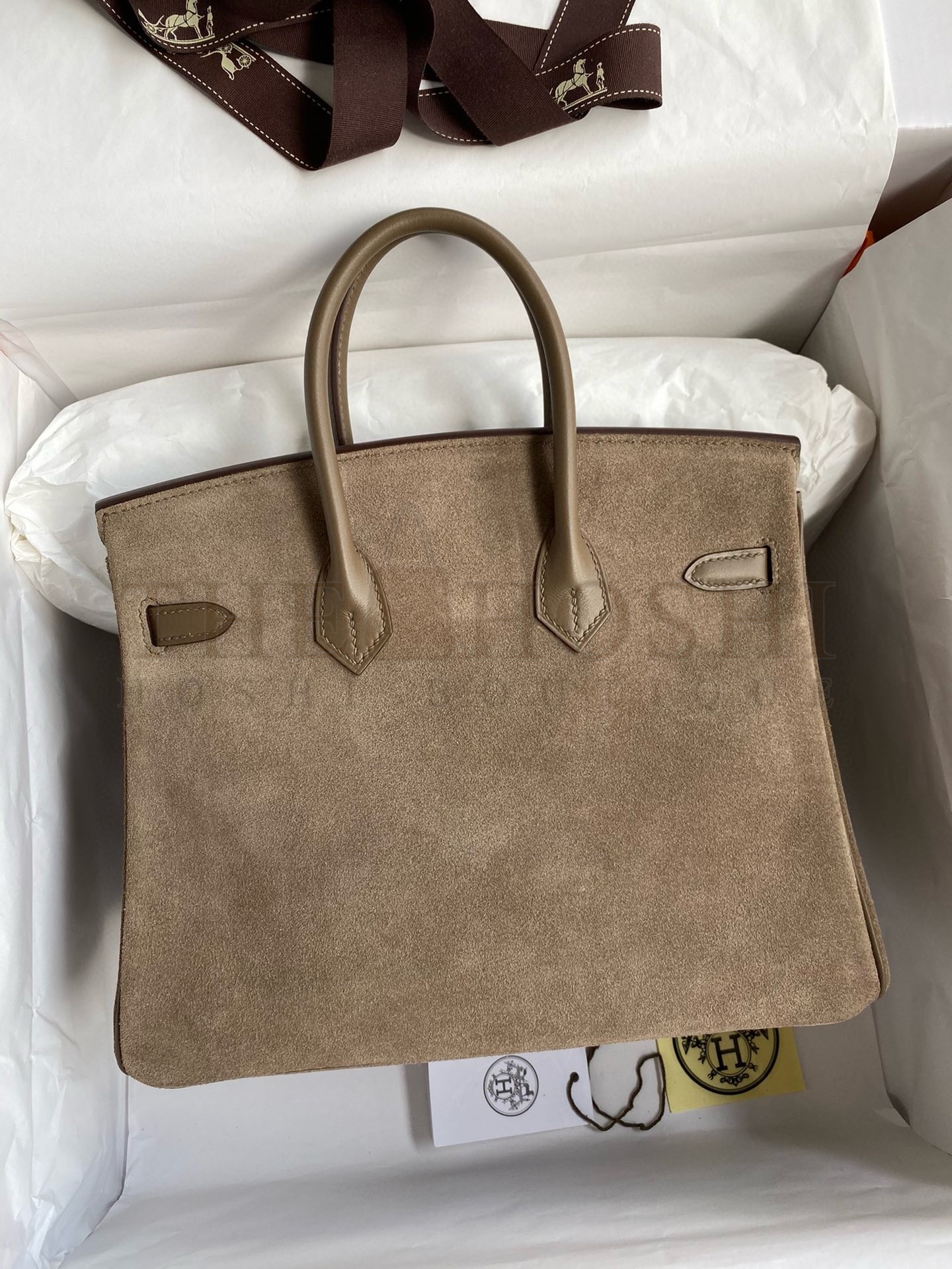 H**me5 Birkin 25 Grizzly Bag in Taupe Veau Doblis and Swift Leather Master Quality