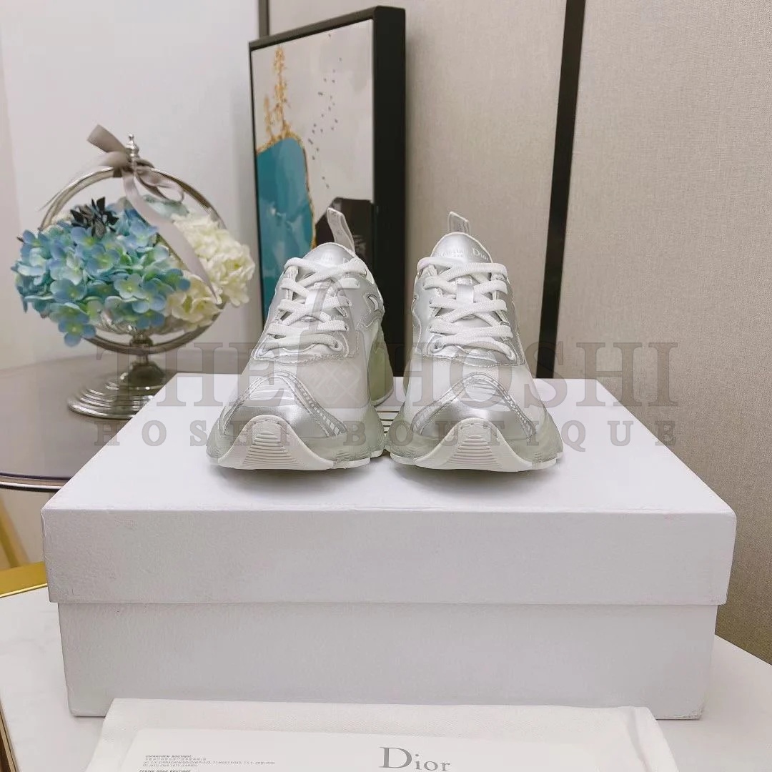 D10r Vibe Sneakers In White Mesh and Silver Leather Master Quality