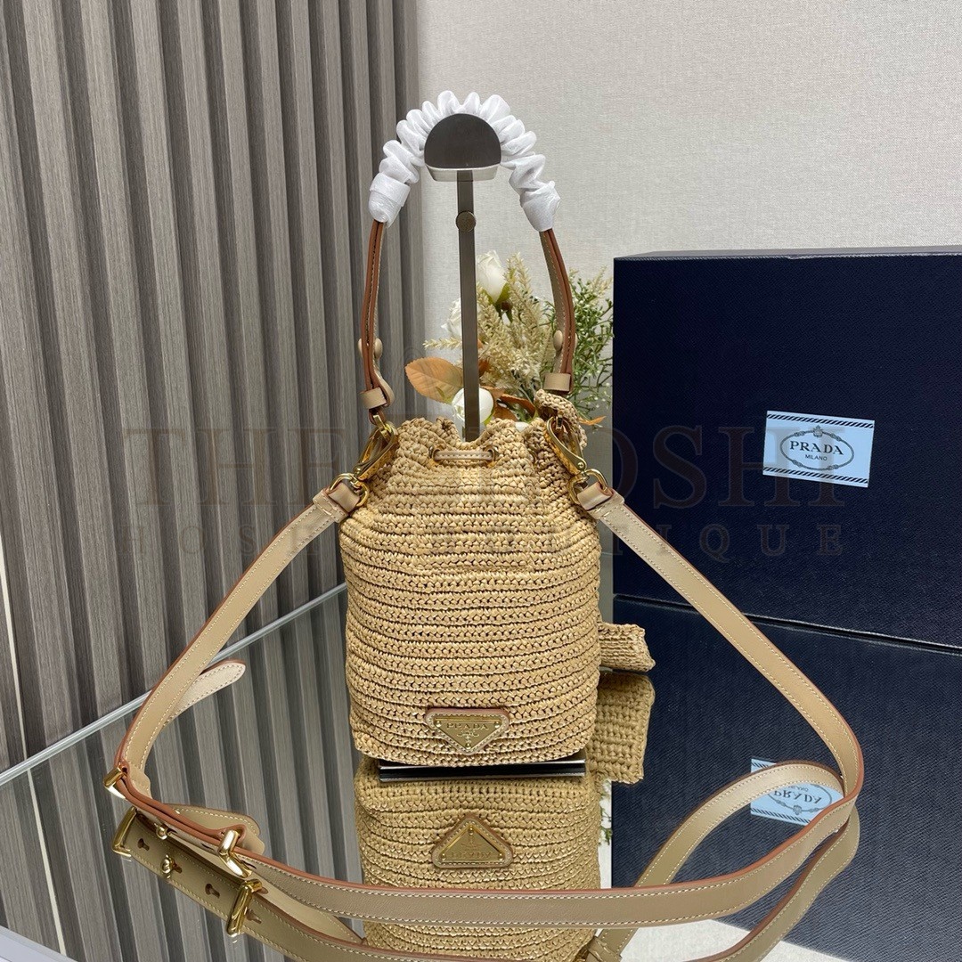 Pra*a Crochet Mini Bucket Bag in Natural Raffia-effect Yarn Master Quality