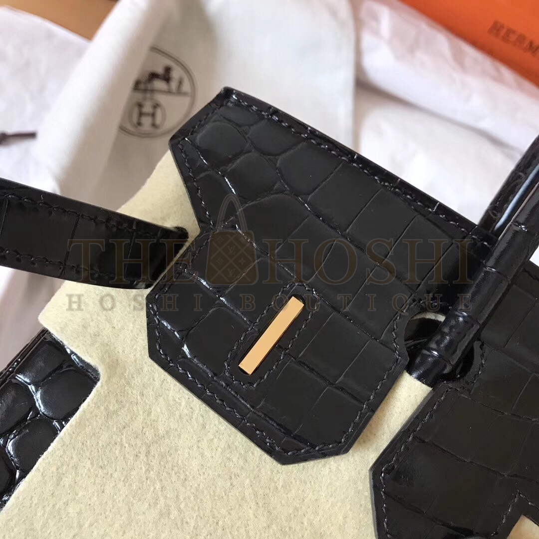 H**me5 Black Birkin 30cm Crocodile Porosus Shiny Bag Master Quality