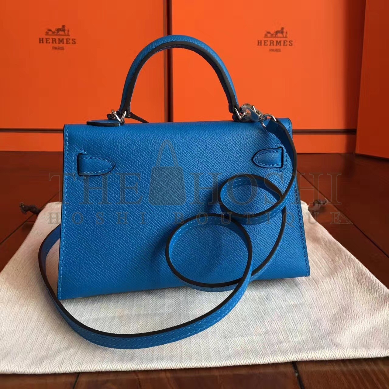 H**me5 Blue Izmir Epsom Kelly Mini II Handmade Bag Master Quality