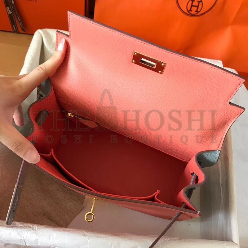 H**me5 Bicolor Epsom Kelly 28cm Rose Lipstick Handmade Bag Master Quality