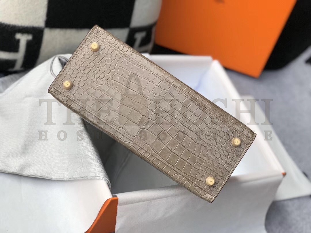 H**me5 Kelly 25cm Bag In Taupe Embossed Crocodile Master Quality