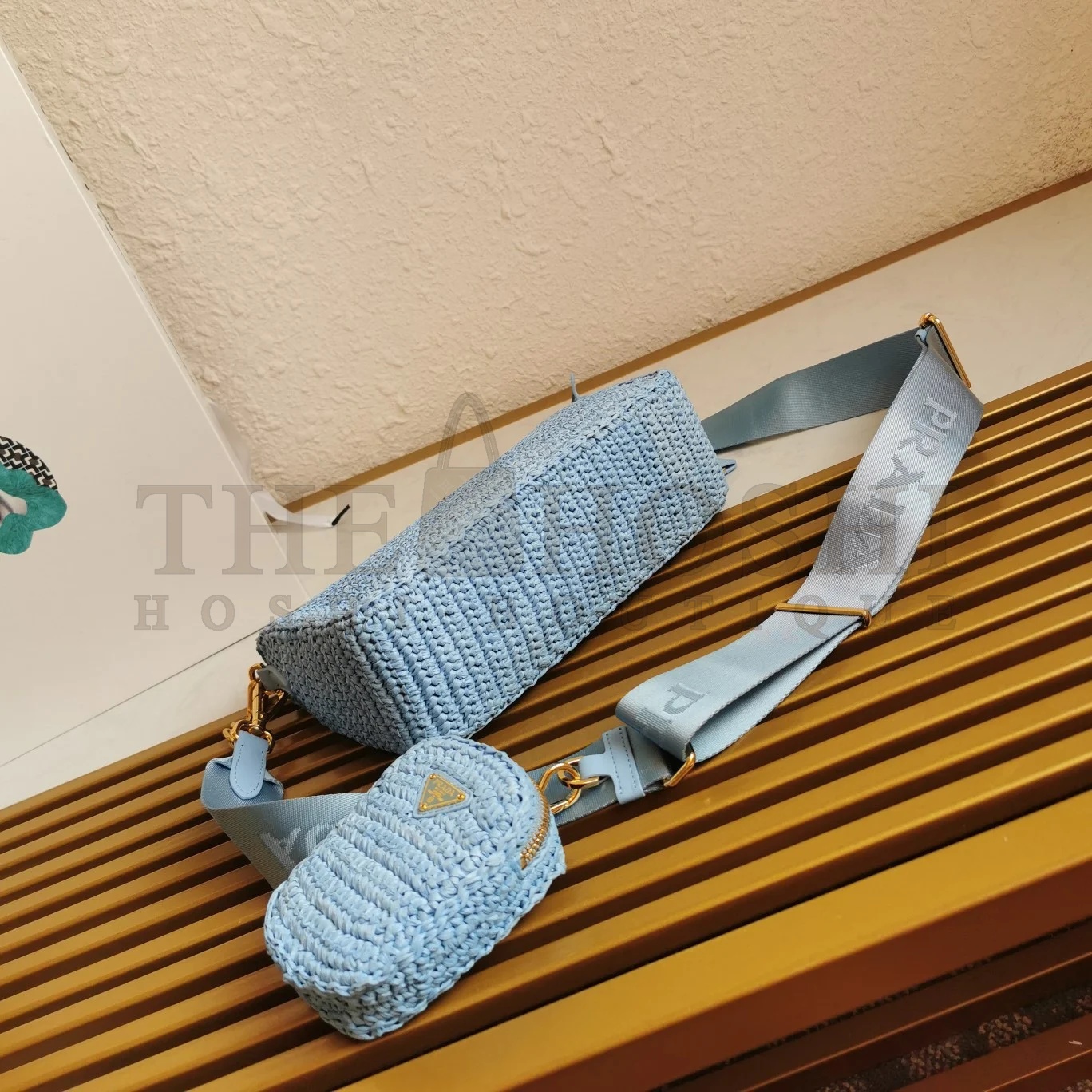 Pra*a Re-Edition 2005 Shoulder Bag In Blue Raffia Master Quality