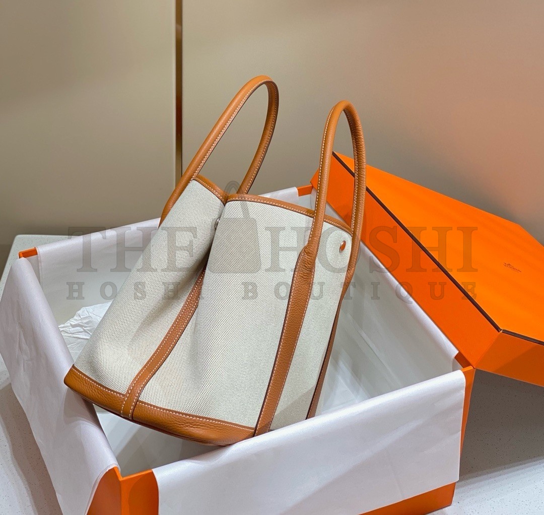 H**me5 Garden Party 36cm Bag in Toile and Gold Leather Master Quality