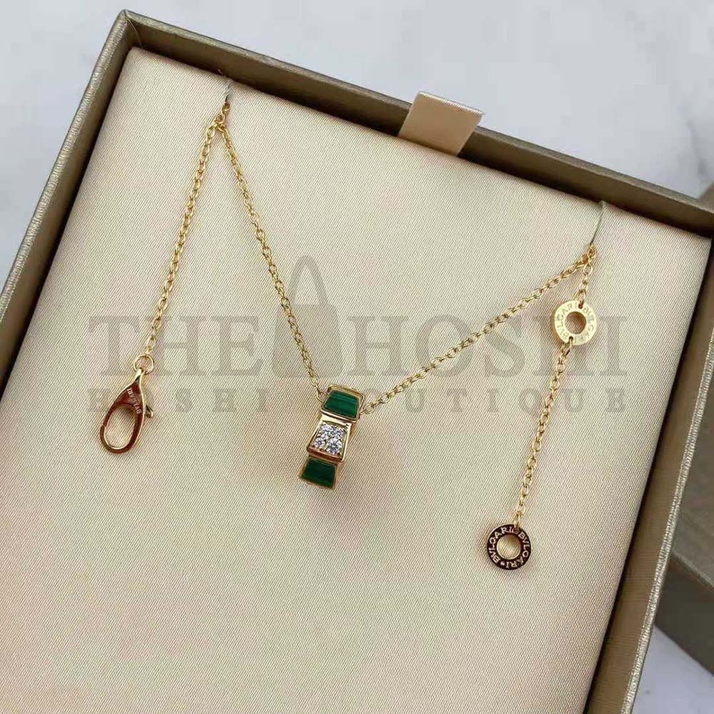 Bv1g*ai Women Serpenti Viper 18 KT Rose Gold Necklace Set with Malachite Elements Master Quality