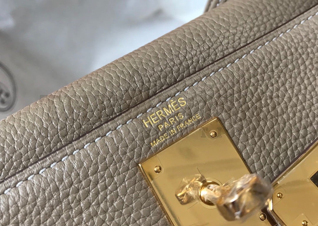 H**me5 Kelly 25cm Retourne Bag in Tourterelle Clemence Leather GHW Master Quality