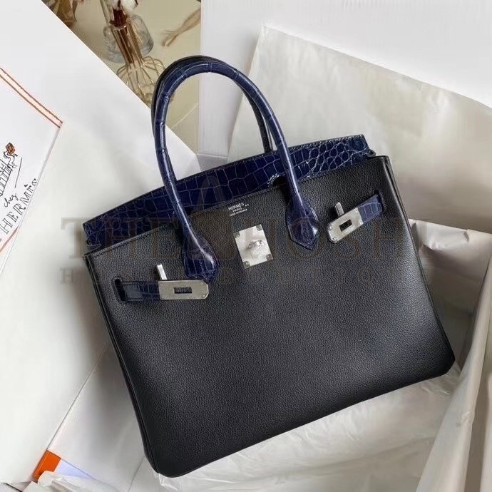 H**me5 Noir Touch Birkin 30cm Bag Shiny Niloticus Crocodile Skin Master Quality
