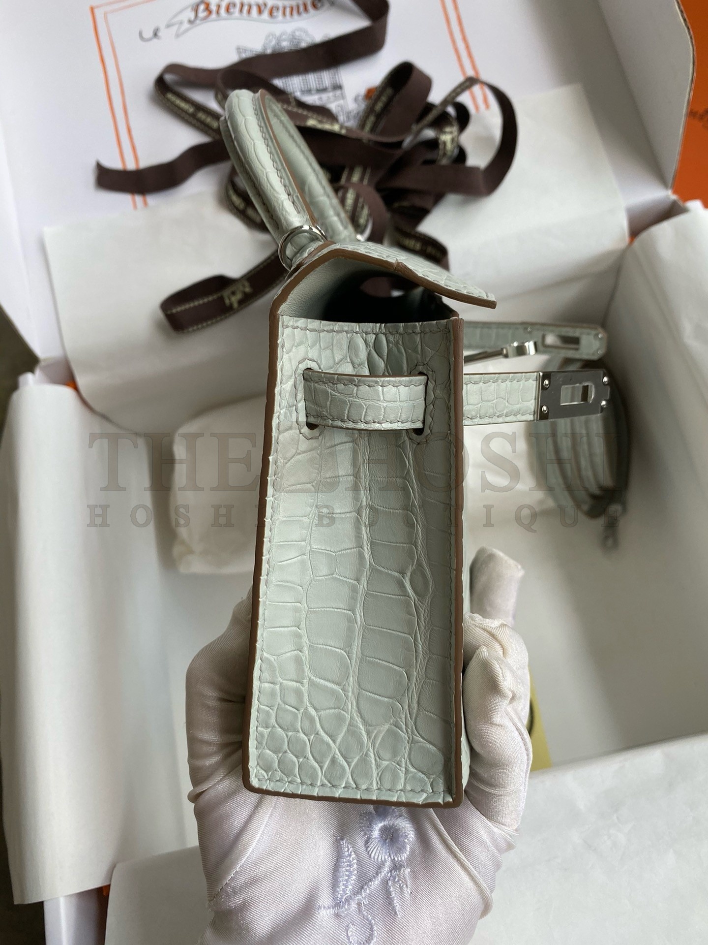 H**me5 Kelly Mini II Sellier Handmade Bag In Gris Neve Matte Alligator Leather Master Quality