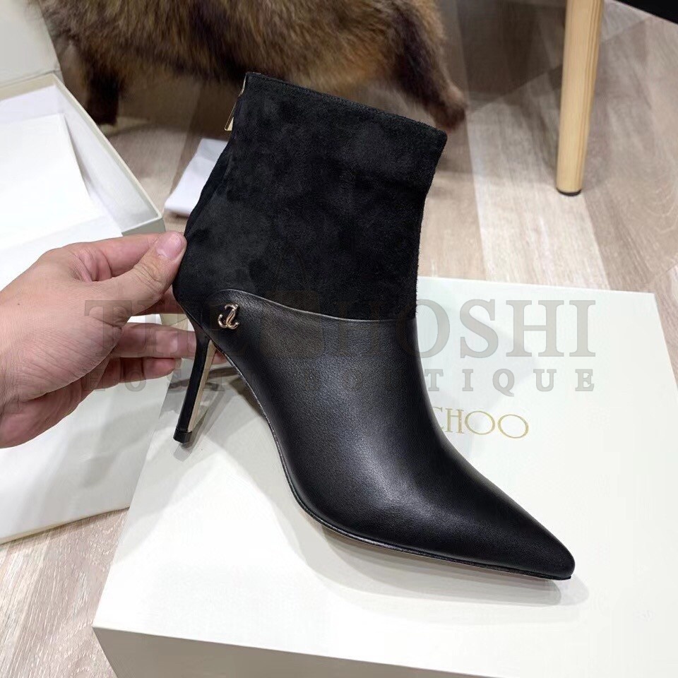 J1m*y Ch00 Beyla 85mm Ankle Boots In Black Leather Master Quality