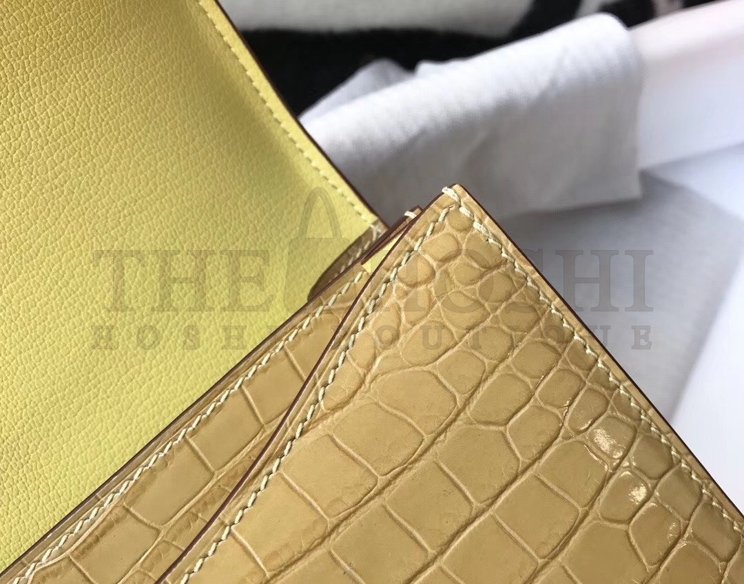 H**me5 Constance 24cm Bag In Jaune Poussin Embossed Crocodile Master Quality