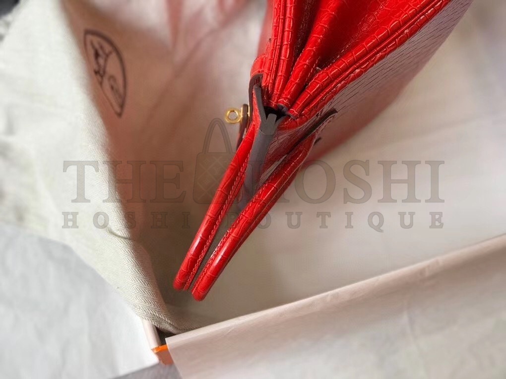 H**me5 Birkin 25cm Bag In Red Embossed Crocodile Leather Master Quality