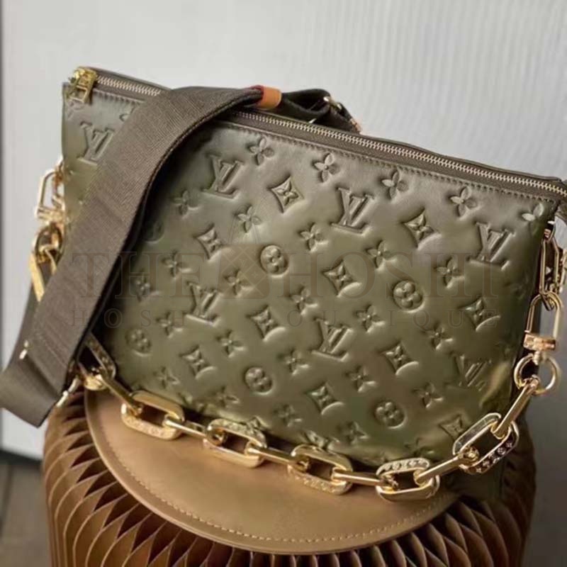 L0vis Vvtt0n LV Women Coussin MM Handbag Khaki Monogram Embossed Puffy Lambskin Master Quality