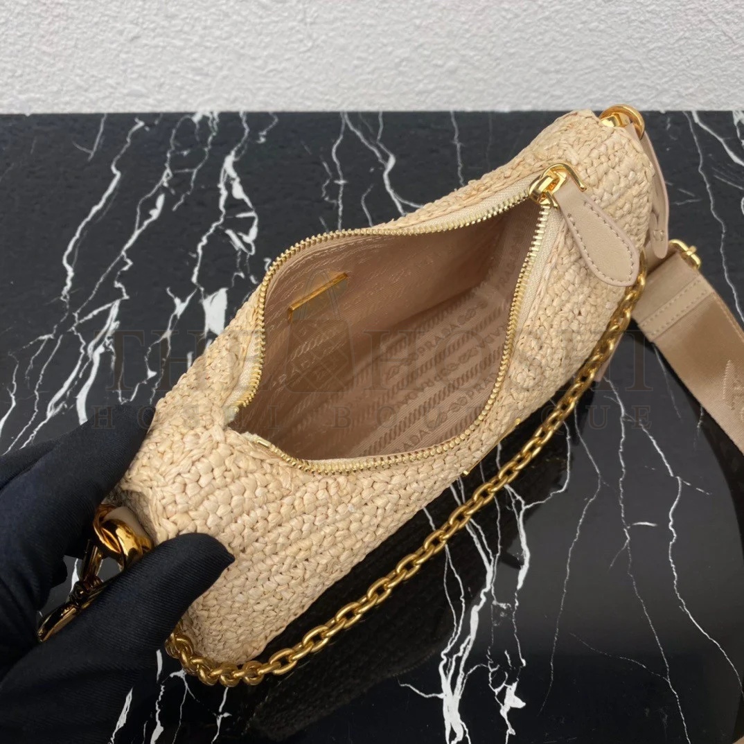 Pra*a Re-Edition 2005 Shoulder Bag In Beige Raffia Master Quality