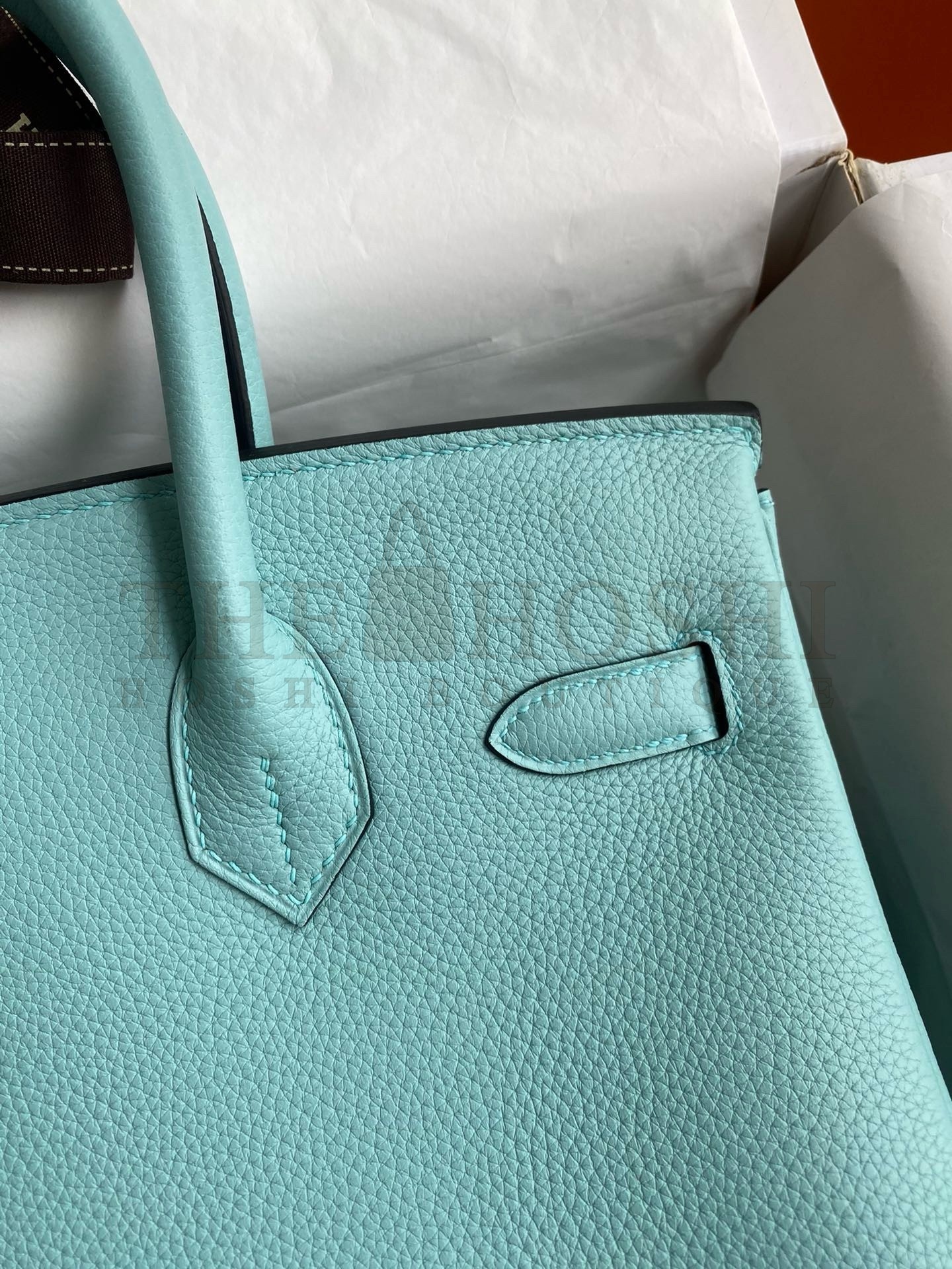 H**me5 Birkin 30 Retourne Handmade Bag In Blue Atoll Clemence Leather Master Quality