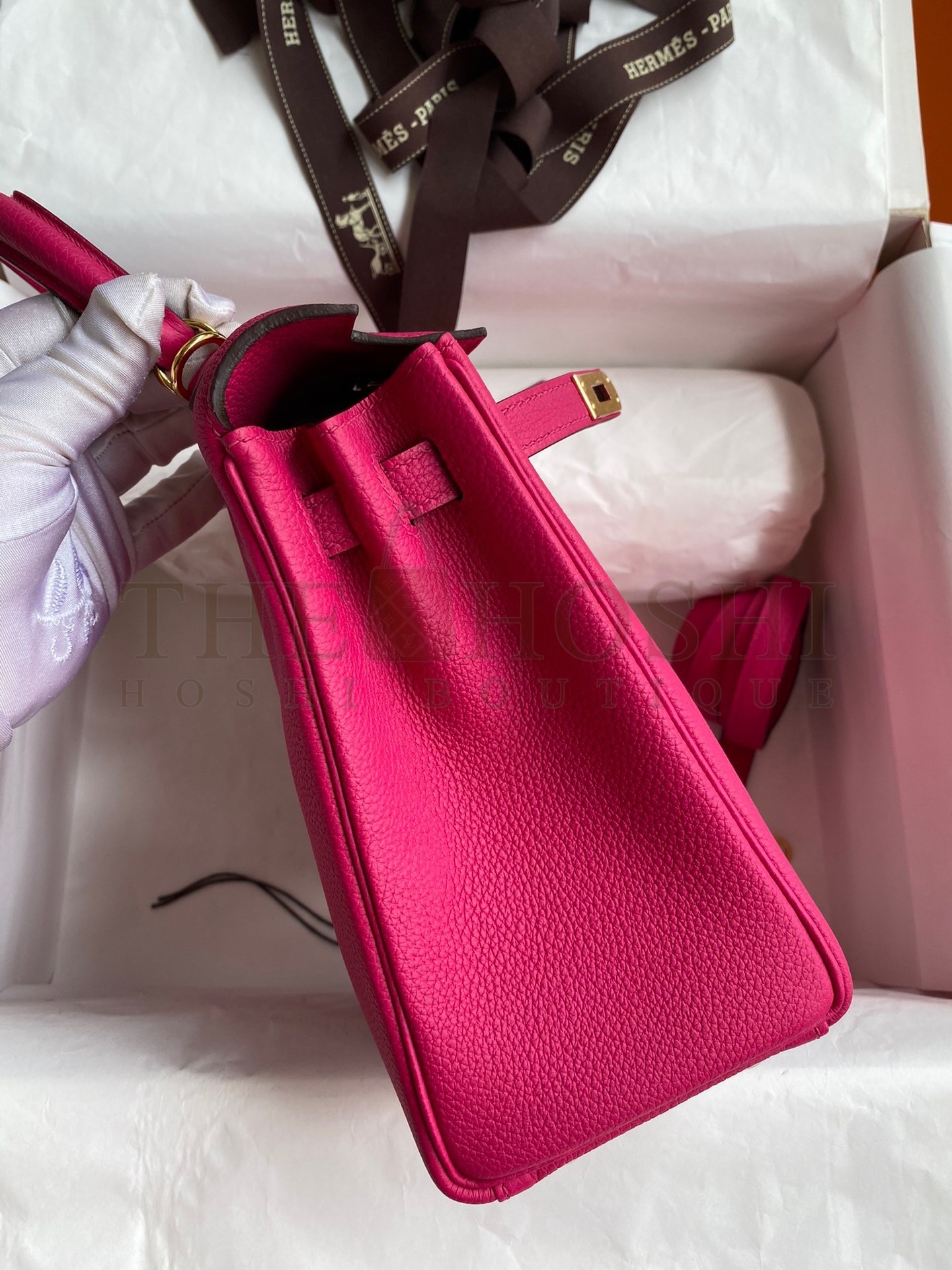 H**me5 Kelly Retourne 25 Handmade Bag In Framboise Clemence Leather Master Quality