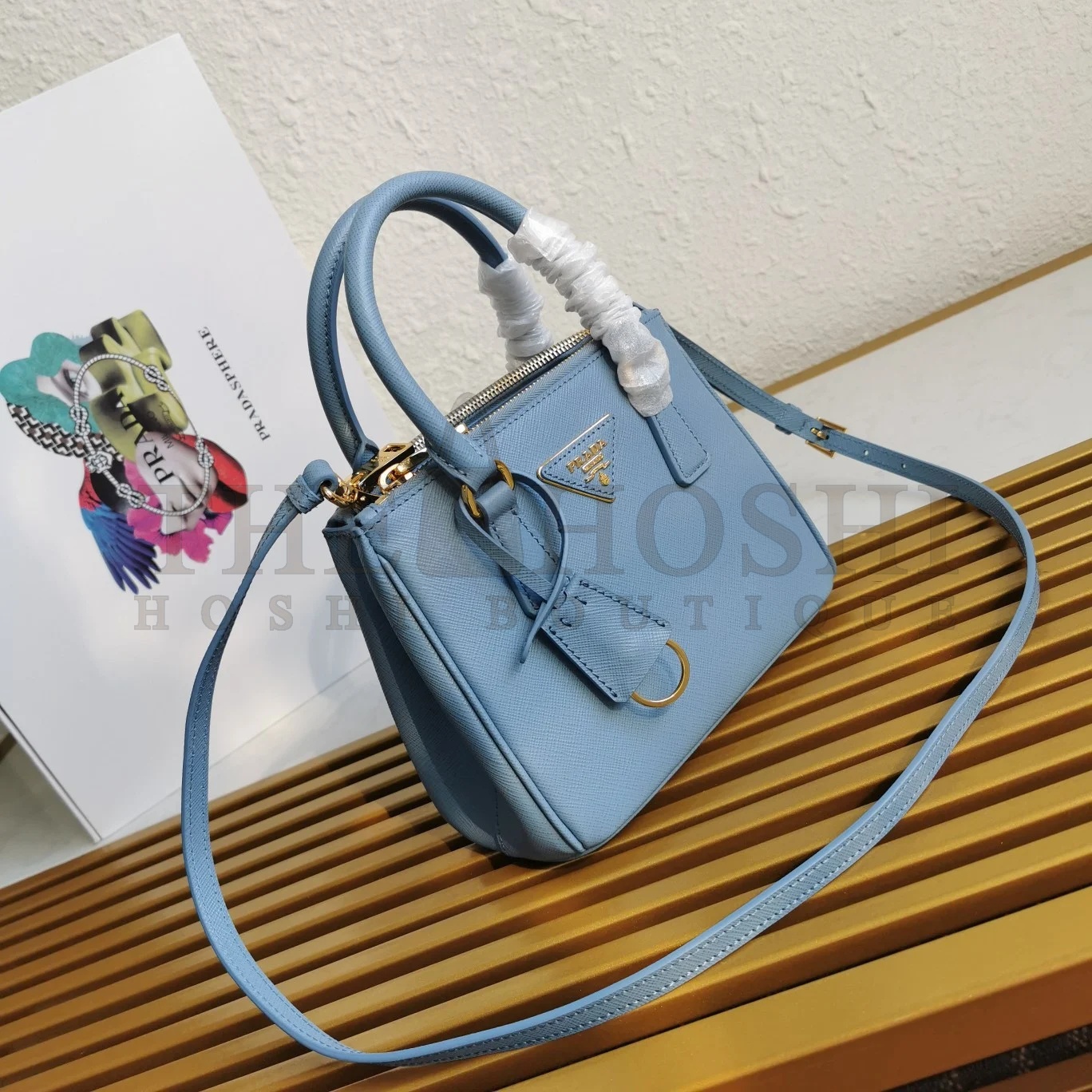 Pra*a Mini Galleria Bag In Light Blue Saffiano Leather Master Quality