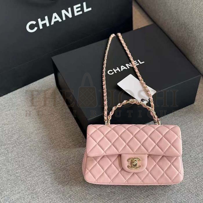 Ch**el Women CC Mini Flap Bag Top Handle Lambskin Resin Light Pink Master Quality
