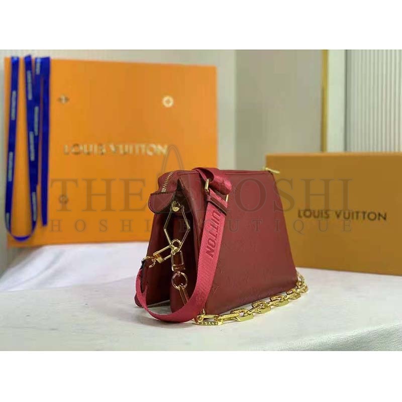 L0vis Vvtt0n LV Women Coussin PM Handbag Wine Monogram Embossed Puffy Lambskin Master Quality