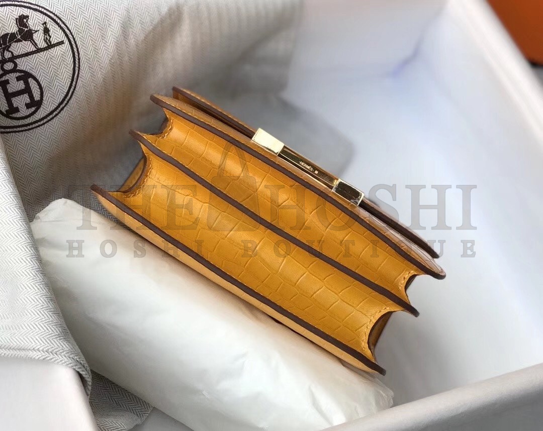 H**me5 Constance 18cm Bag In Yellow Embossed Crocodile Master Quality