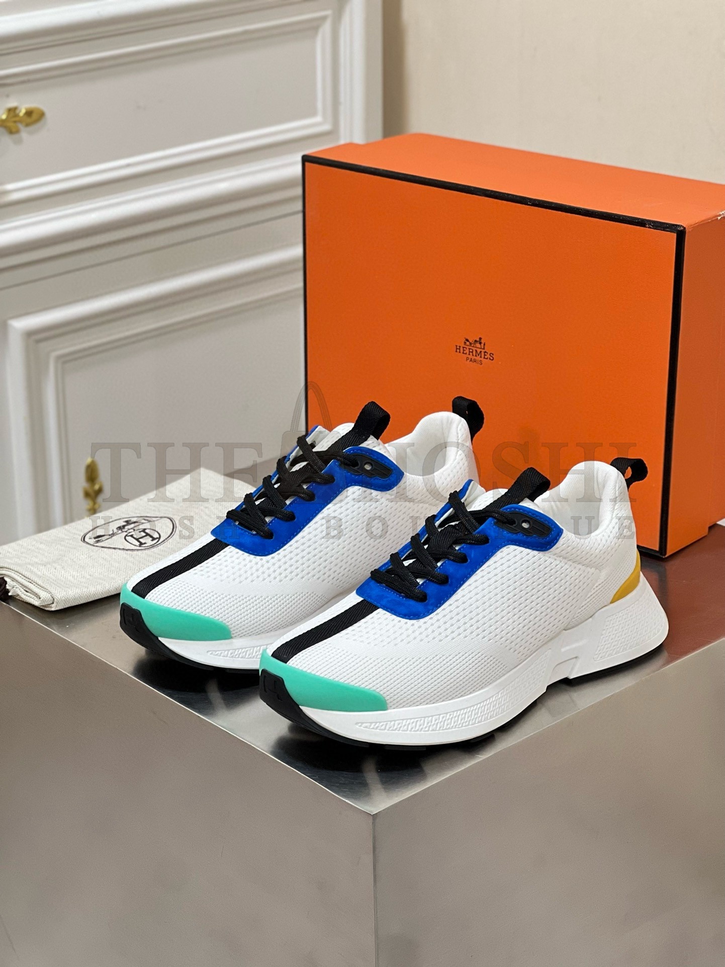 H**me5 Heros Sneakers in White Knit and Blue Suede Master Quality