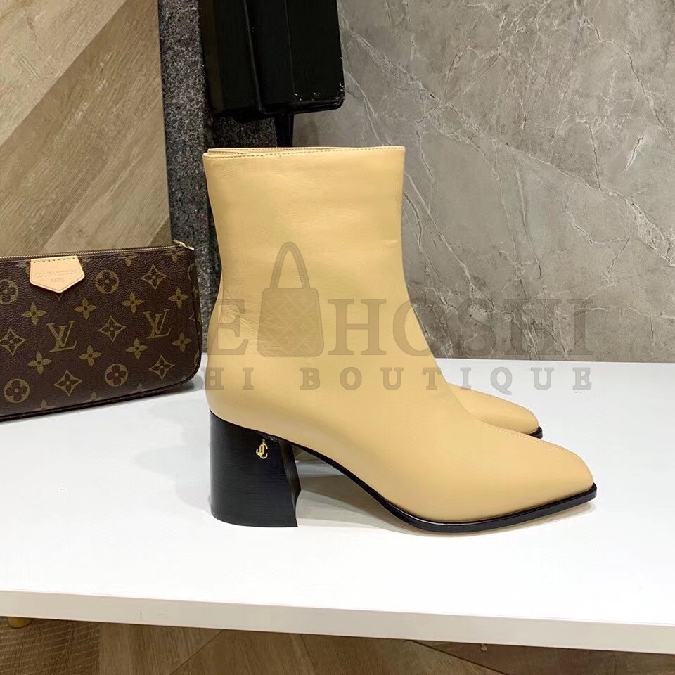J1m*y Ch00 Bryelle 65mm Ankle Boots In Beige Leather Master Quality