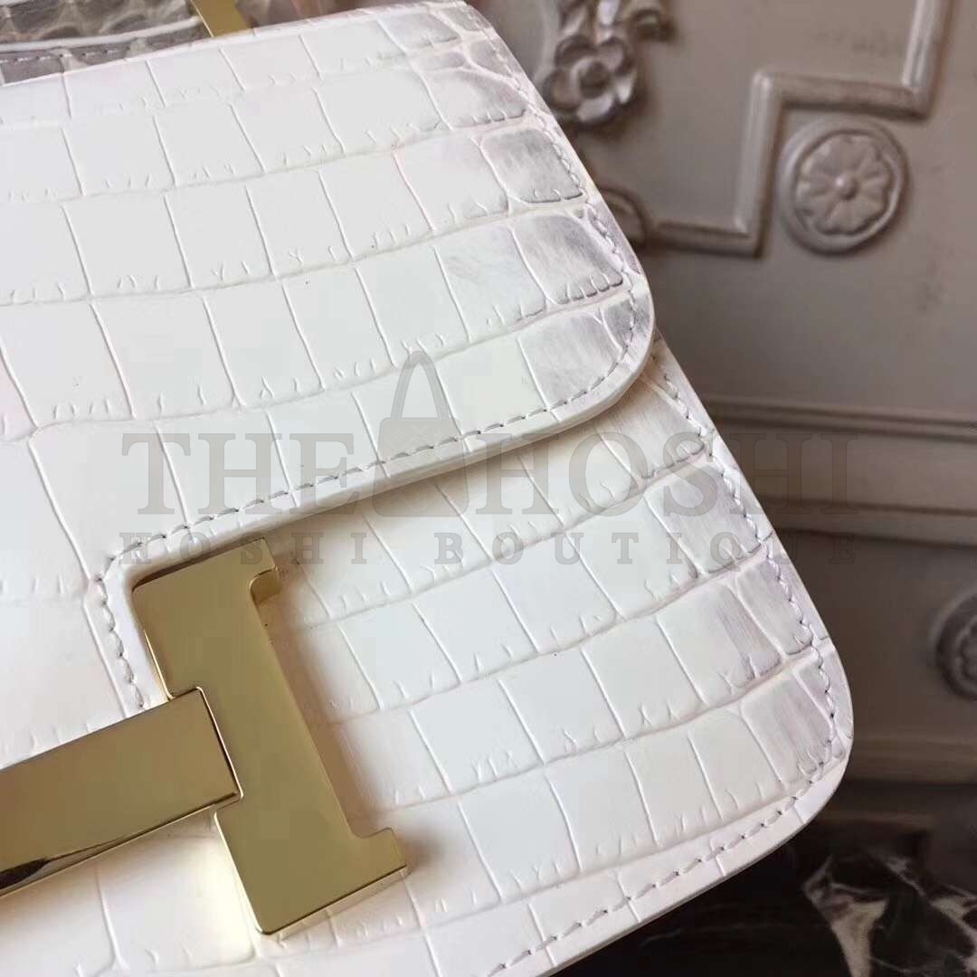 H**me5 White Constance MM 24cm Crocodile Bag Master Quality