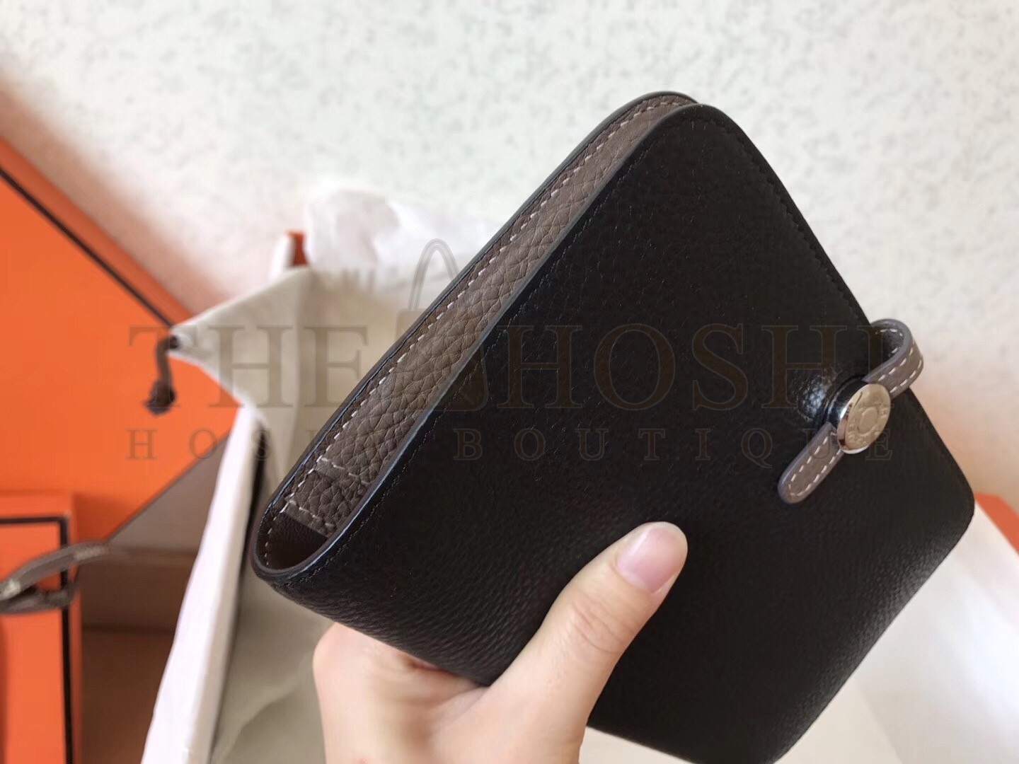 H**me5 Bicolor Dogon Duo Wallet In Black/Taupe Leather Master Quality