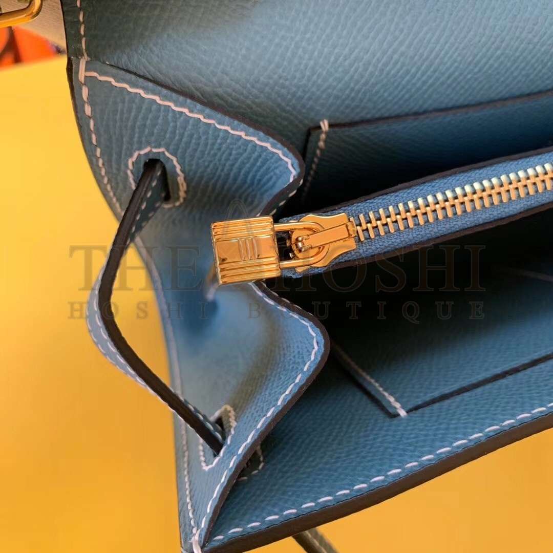 H**me5 Kelly Classique To Go Wallet In Blue Jean Epsom Calfskin Master Quality