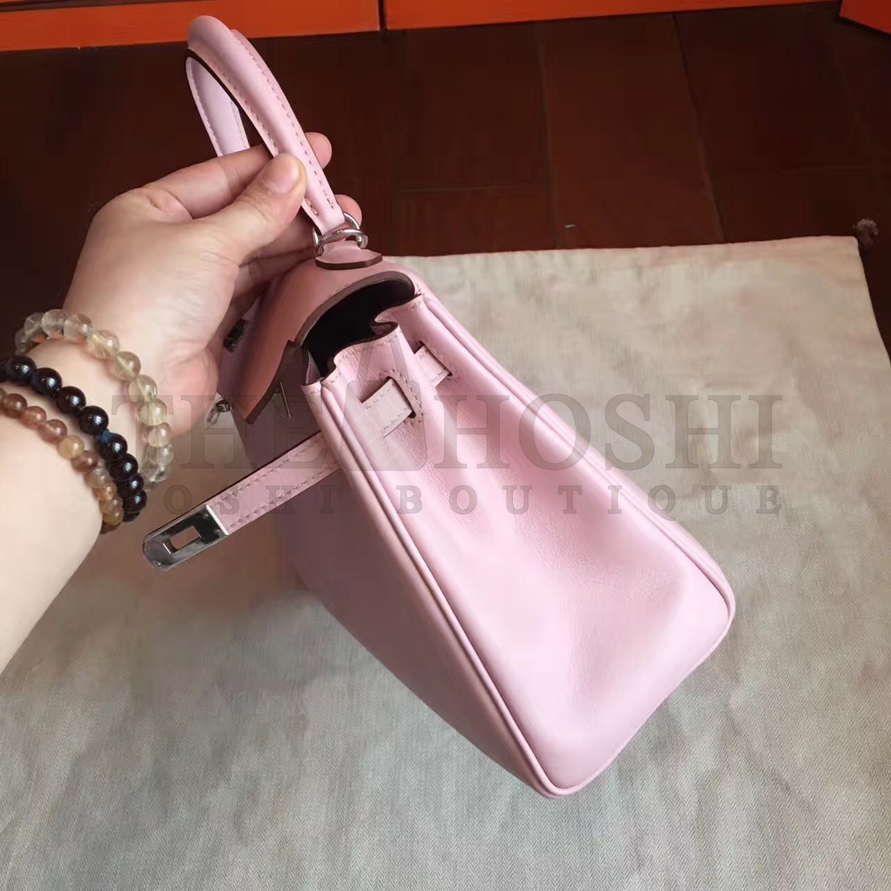 H**me5 Swift Kelly 25cm Retourne Handmade Rose Dragee Bag Master Quality