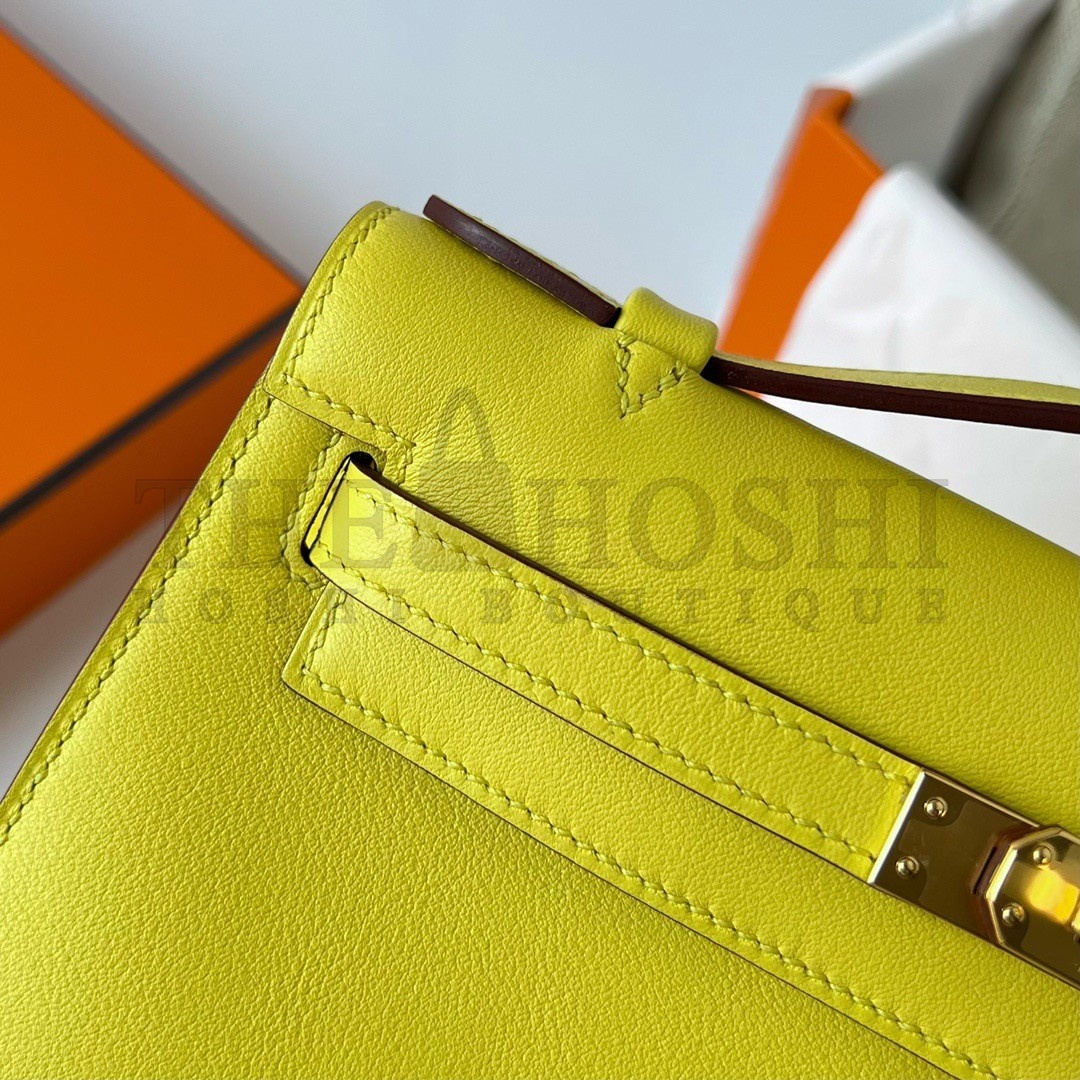 H**me5 Kelly Pochette Handmade Bag In Lime Swift Calfskin Master Quality