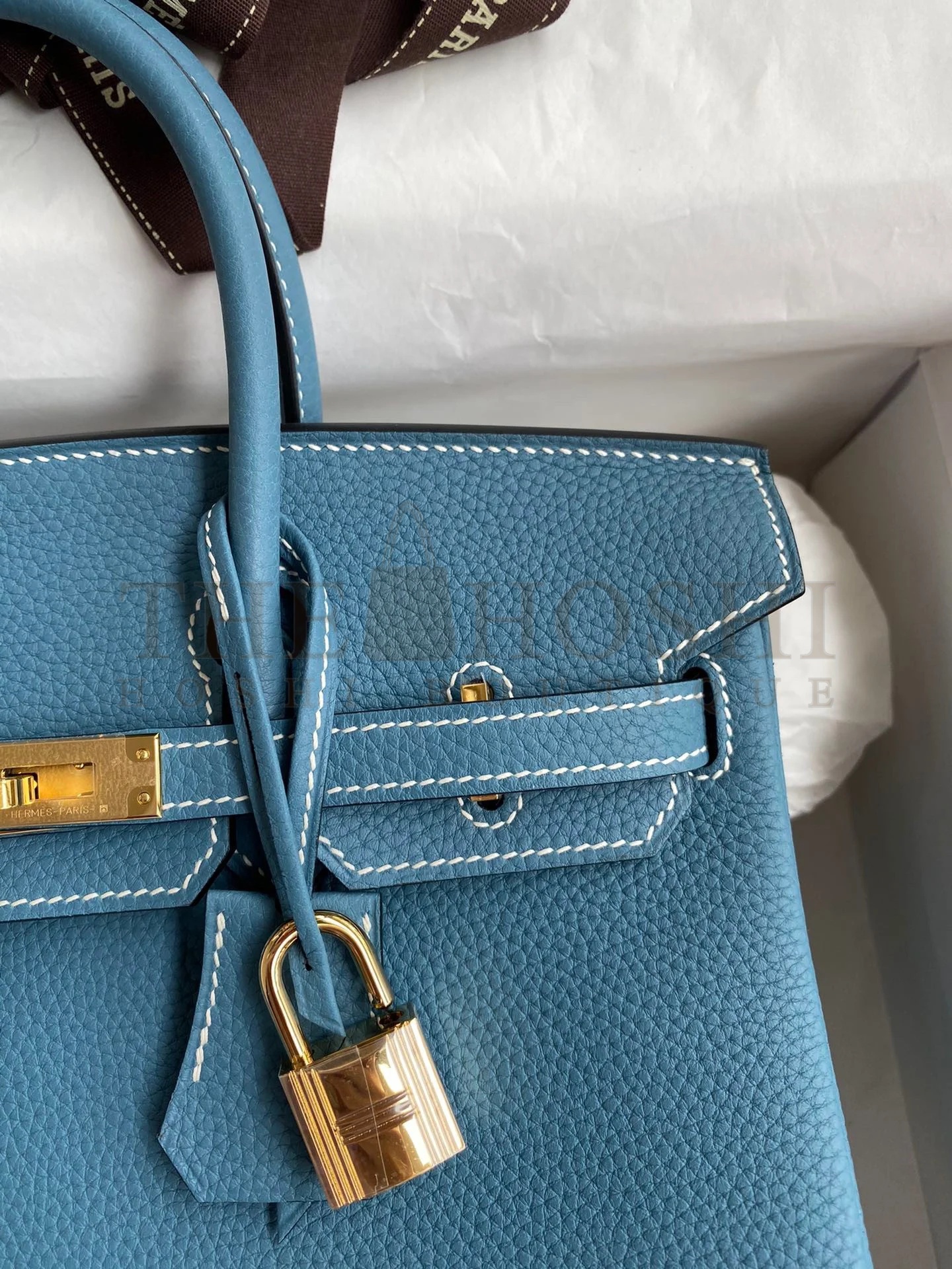 H**me5 Birkin 25 Handmade Bag In Blue Jean Clemence Leather Master Quality