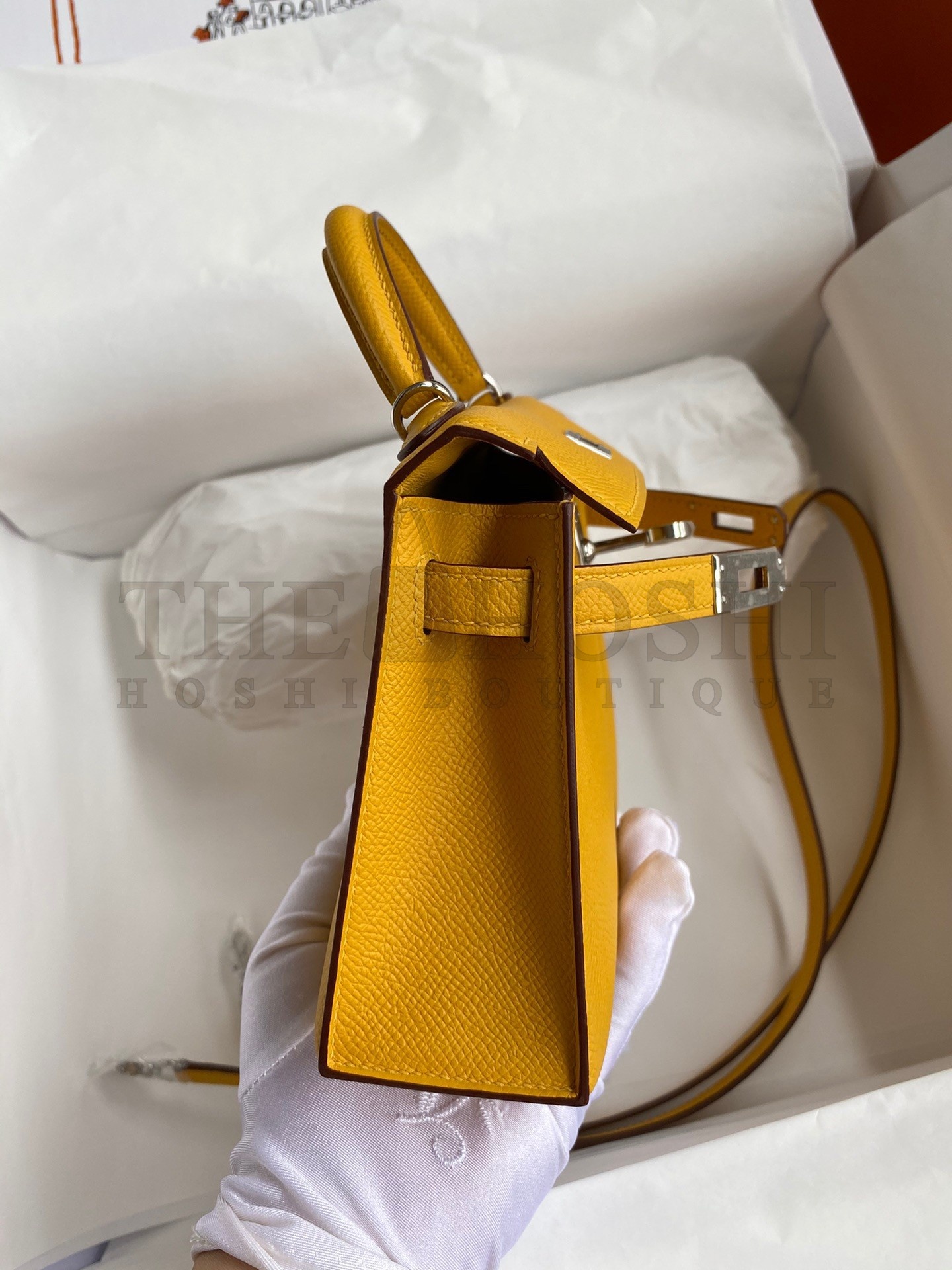 H**me5 Kelly Mini II Sellier Handmade Bag In Jaune Ambre Epsom Calfskin Master Quality