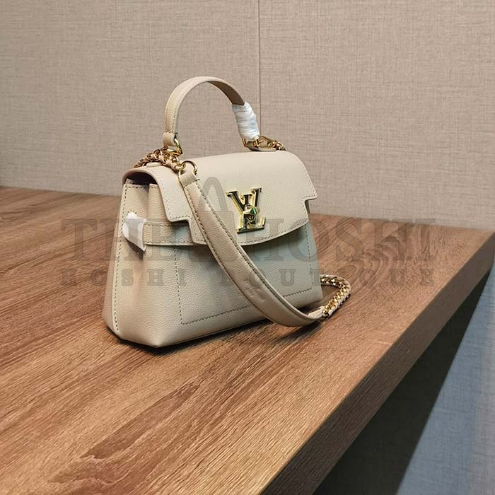 L0vis Vvtt0n LV Women Lockme Ever Mini Handbag Greige Grained Calf Leather Master Quality