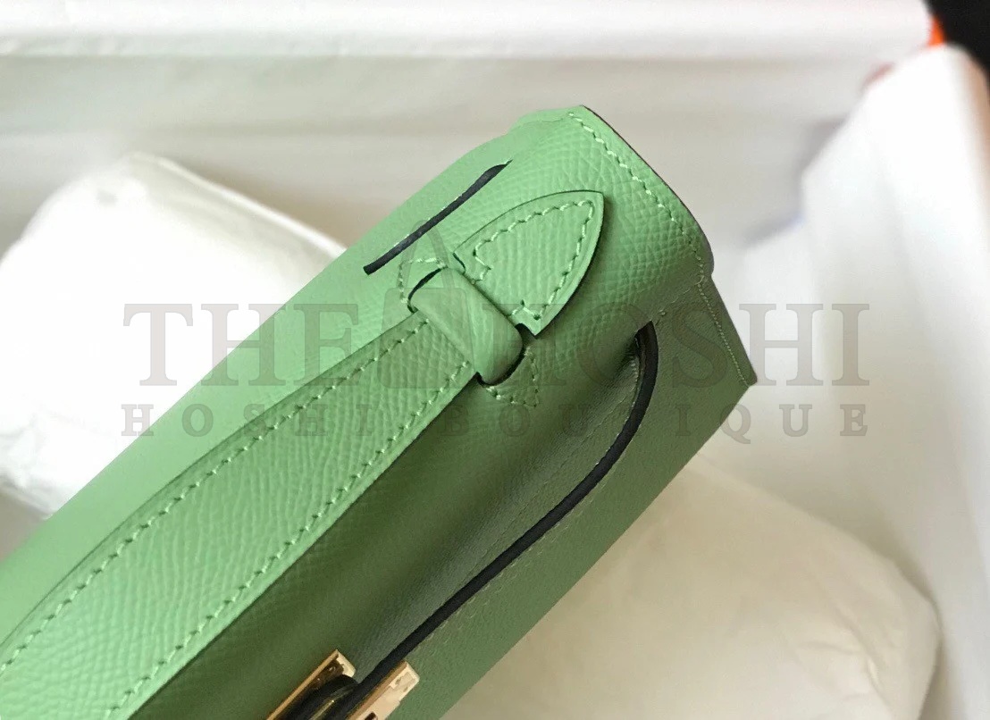 H**me5 Kelly Pochette Clutch Bag In Vert Criquet Epsom Leather Master Quality