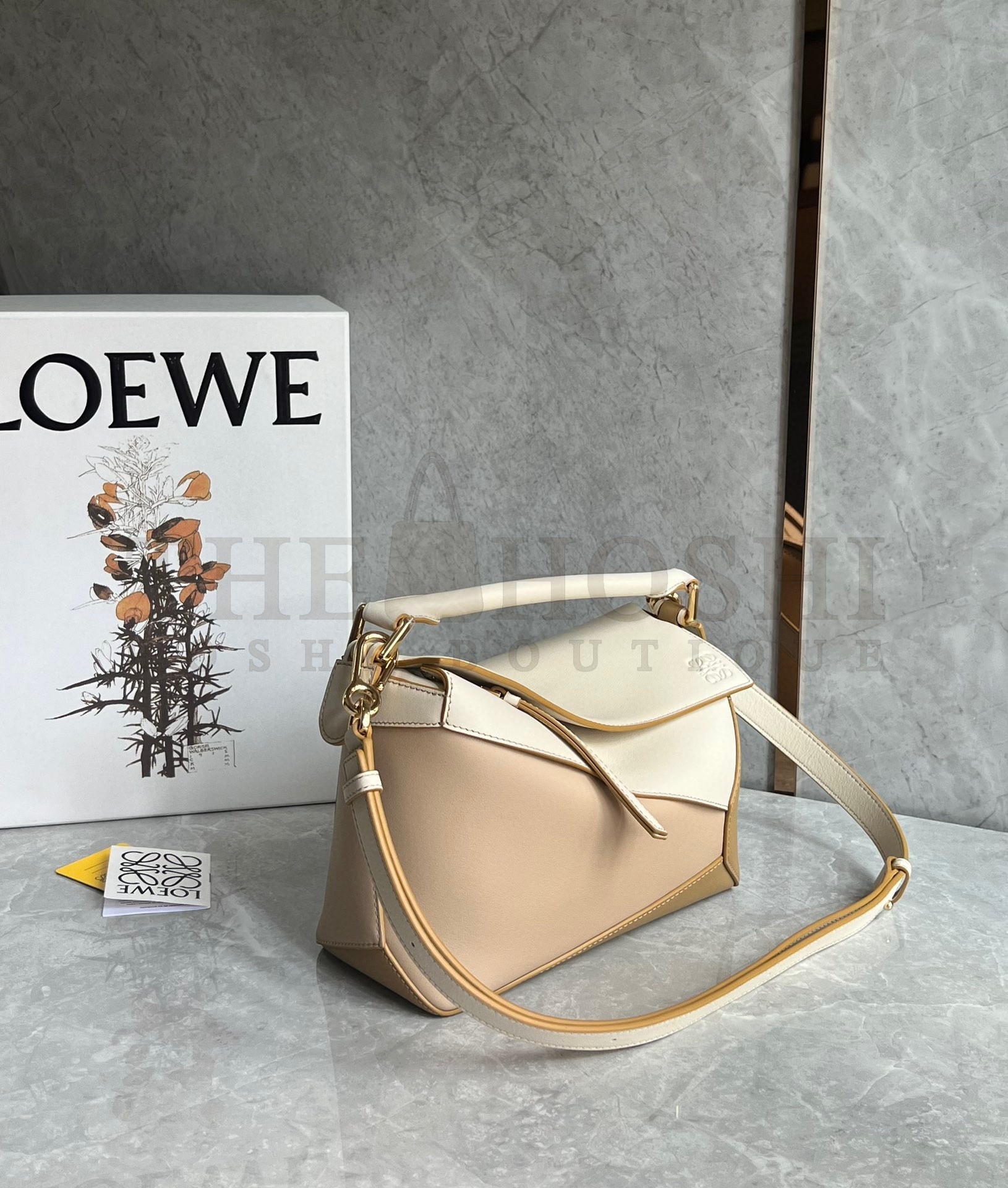 L0ew* Puzzle Mini Bag in Multicolor Angora and Beige Calfskin Master Quality