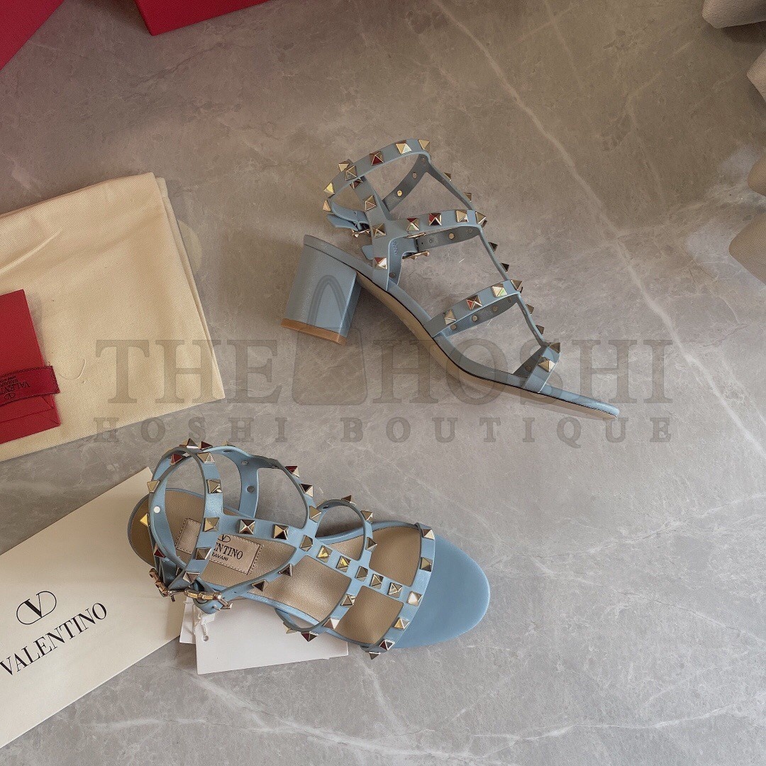 Va1e*ntin0 Rockstud Ankle Strap Sandals 60mm In Blue Calfskin Master Quality