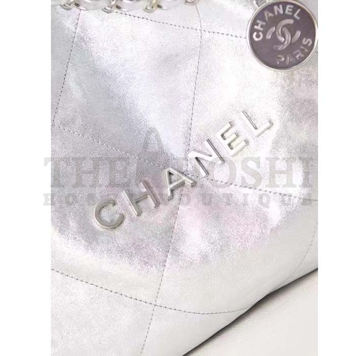 Ch**el Women CC 22 Handbag Metallic Calfskin Silver-Tone Metal Silver Master Quality