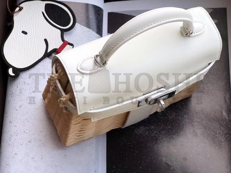 H**me5 White Picnic Kelly Mini 20cm Wicker Bag Master Quality