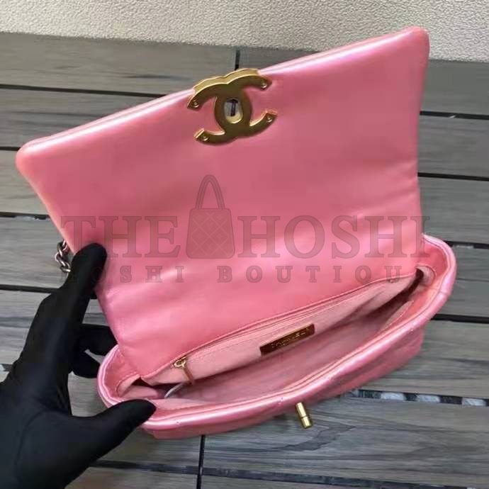 Ch**el Women 19 Flap Bag Lambskin Gold Silver-Tone &amp; Ruthenium-Finish Metal Coral Master Quality