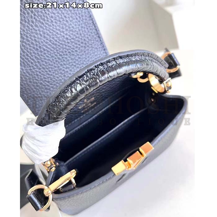 L0vis Vvtt0n LV Women Capucines Mini Handbag Black Taurillon Cowhide Leather Master Quality