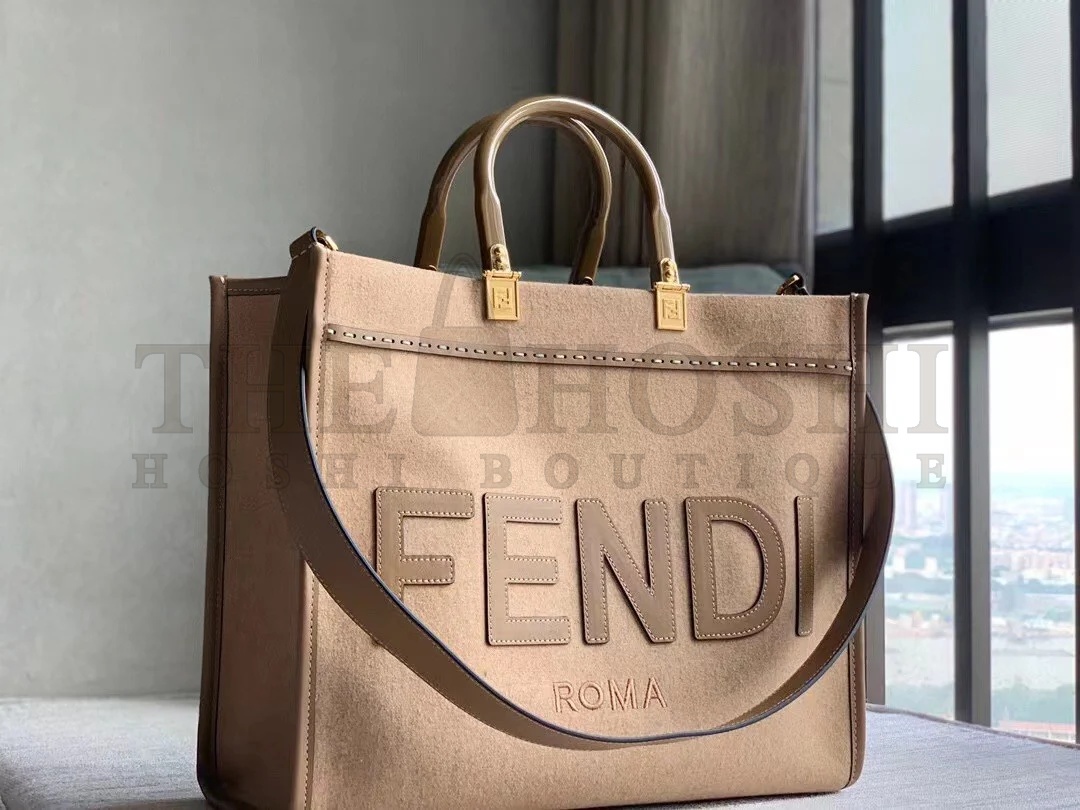 F**di Sunshine Medium Tote Bag In Brown Flannel Master Quality