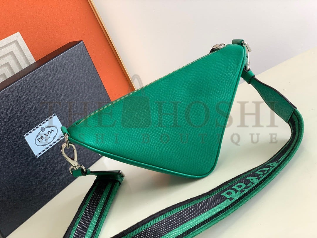 Pra*a Triangle Shoulder Bag In Green Saffiano Leather Master Quality