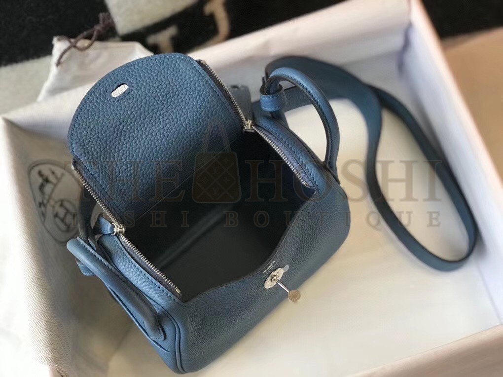 H**me5 Mini Lindy Bag In Blue Agate Clemence Leather Master Quality