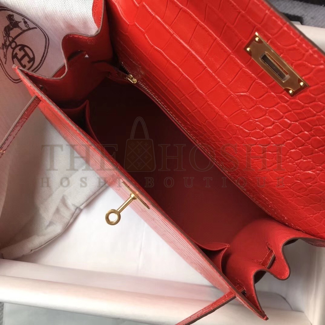 H**me5 Kelly 25 cm Bag In Red Embossed Crocodile Master Quality