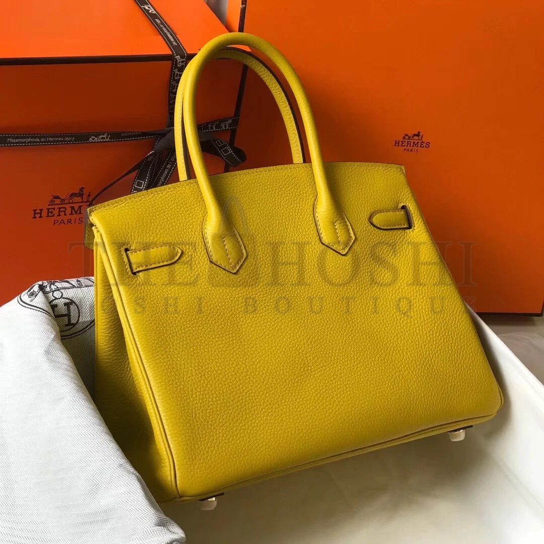H**me5 Birkin 30 Bag in Yellow Clemence Leather with GHW Master Quality